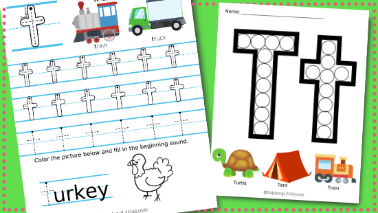 Letter t printables alphabet learning worksheets for preschoolers