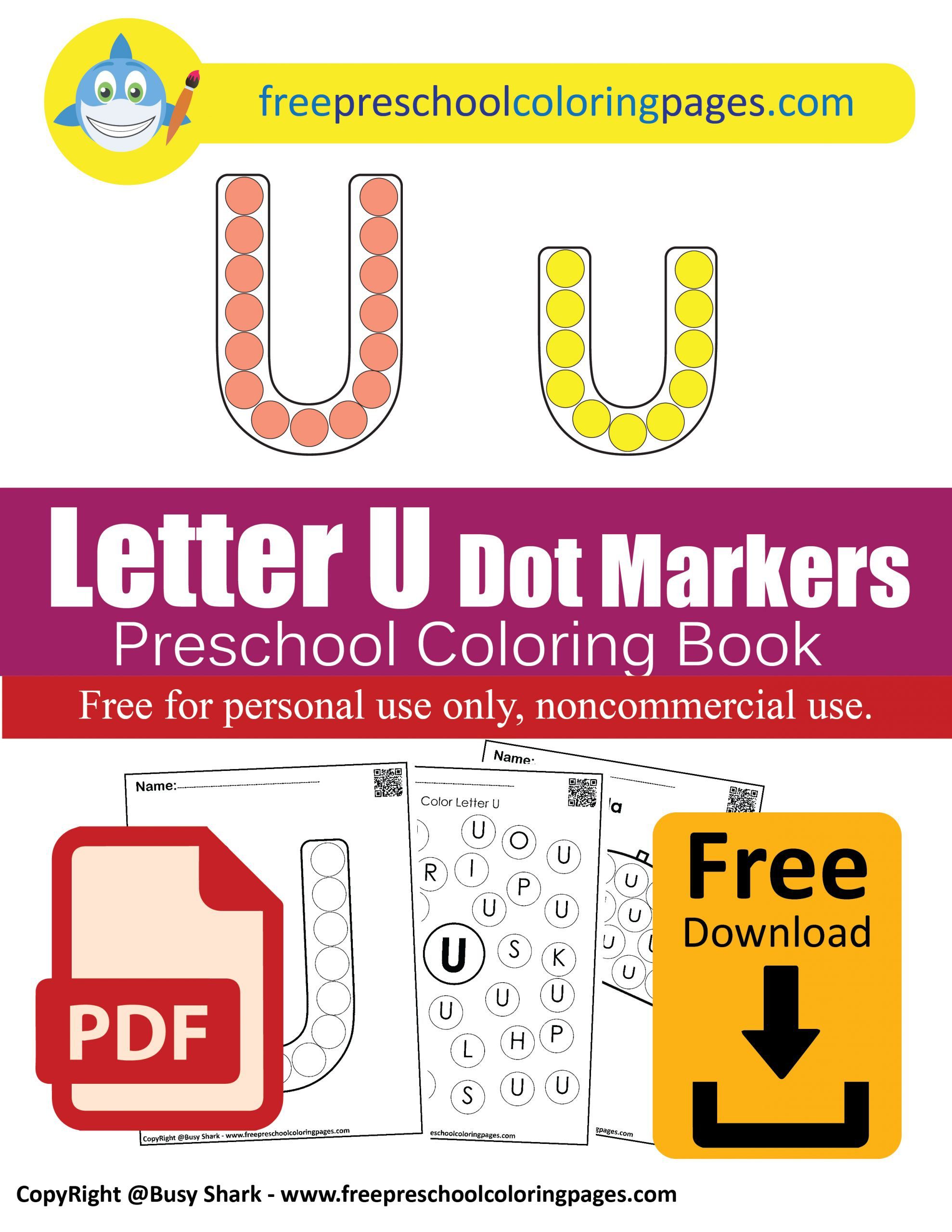 Letter u dot markers free coloring pages