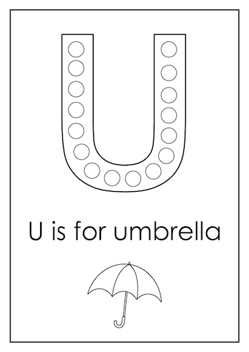 Premium vector learning english alphabet for kids letter u dot marker activity