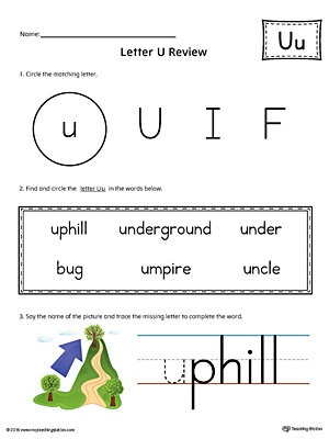 Learning the letter u worksheet color