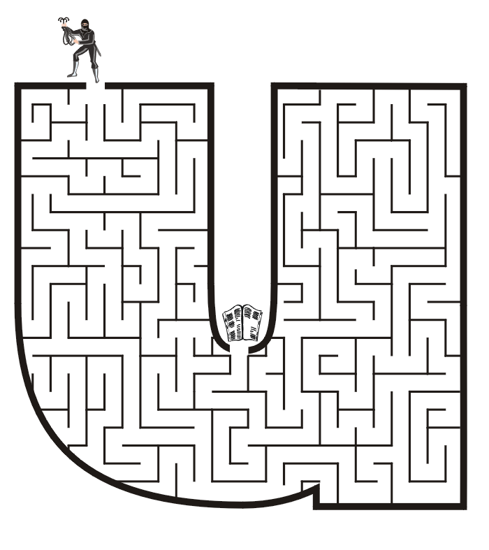 Free printable maze for kids lowercase letter u