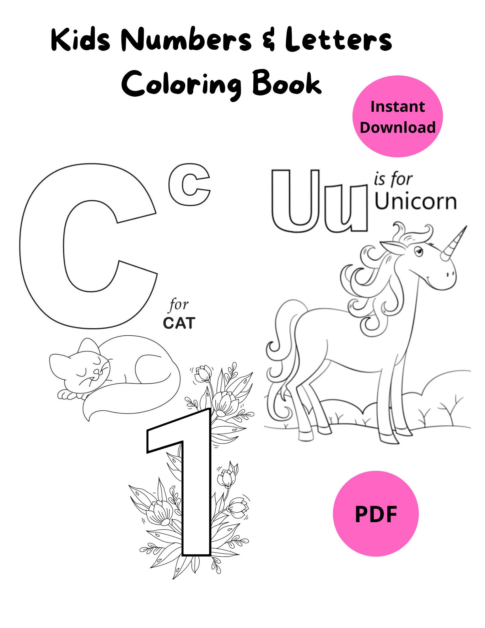 Kids printable coloring pages alphabet and numbers print and color kids coloring sheets digital download