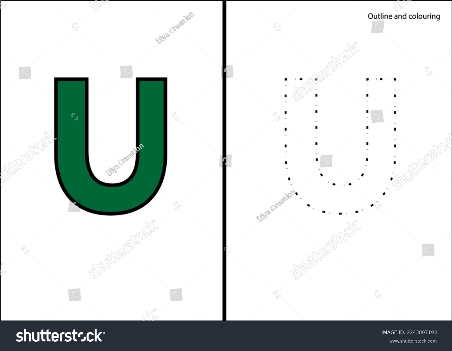 U alphabet letters drawing coloring book stock vector royalty free