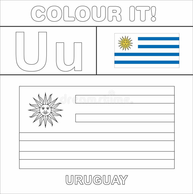 Colour it kids colouring page country starting from english letter u uruguay how to color flag stock illustration
