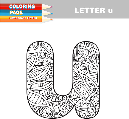 Adult coloring book lower case letters hand drawn template stock illustration