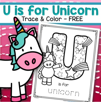 Letter u is for unicorn trace and color printable poster free by kidsparkz