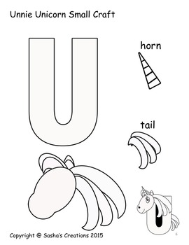Letter u alphabet craft unnie unicorn alpha pal by sashas creations