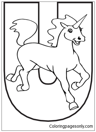 Letter u is for unicorn coloring page