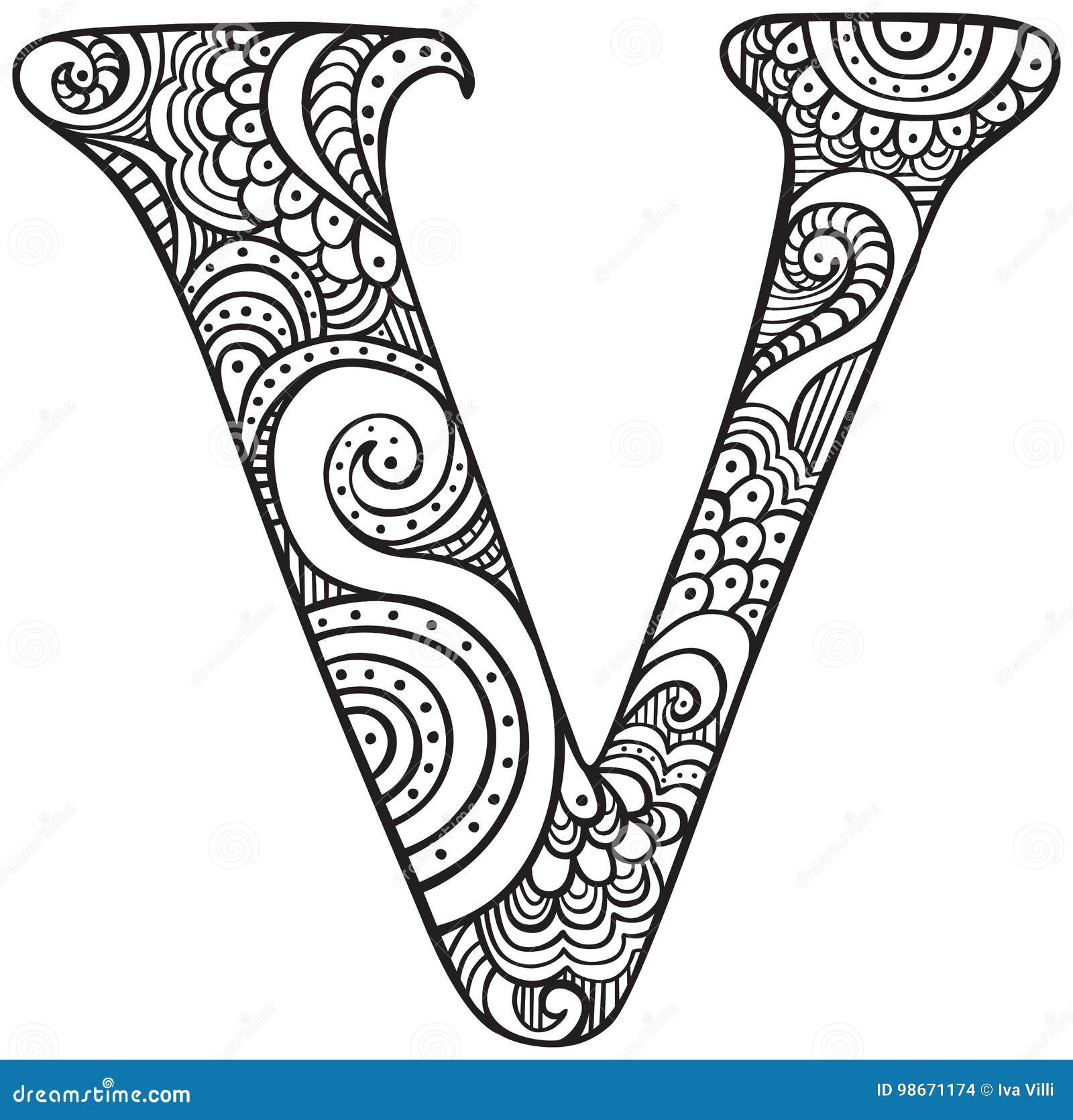 Illustrated letter v stock vector illustration of contour