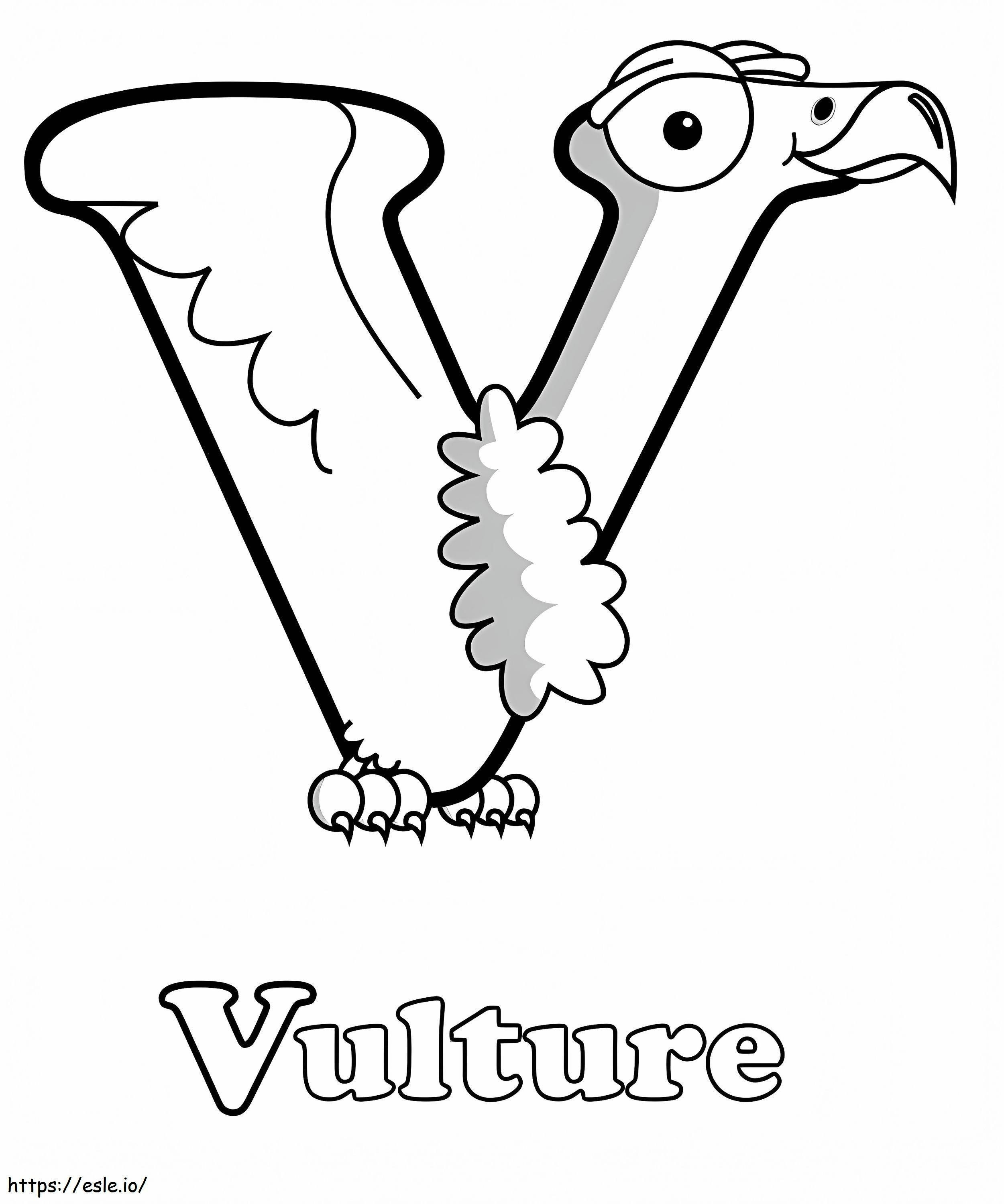 Vulture letter v coloring page