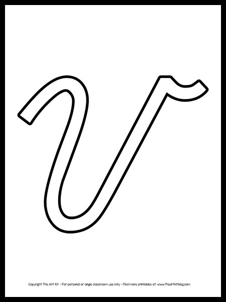 Uppercase letter v cursive outline printable free â the art kit