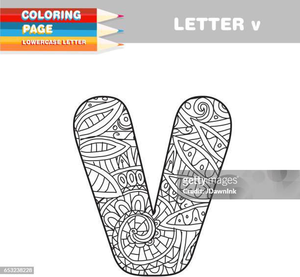 Adult coloring book lower case letters hand drawn template high