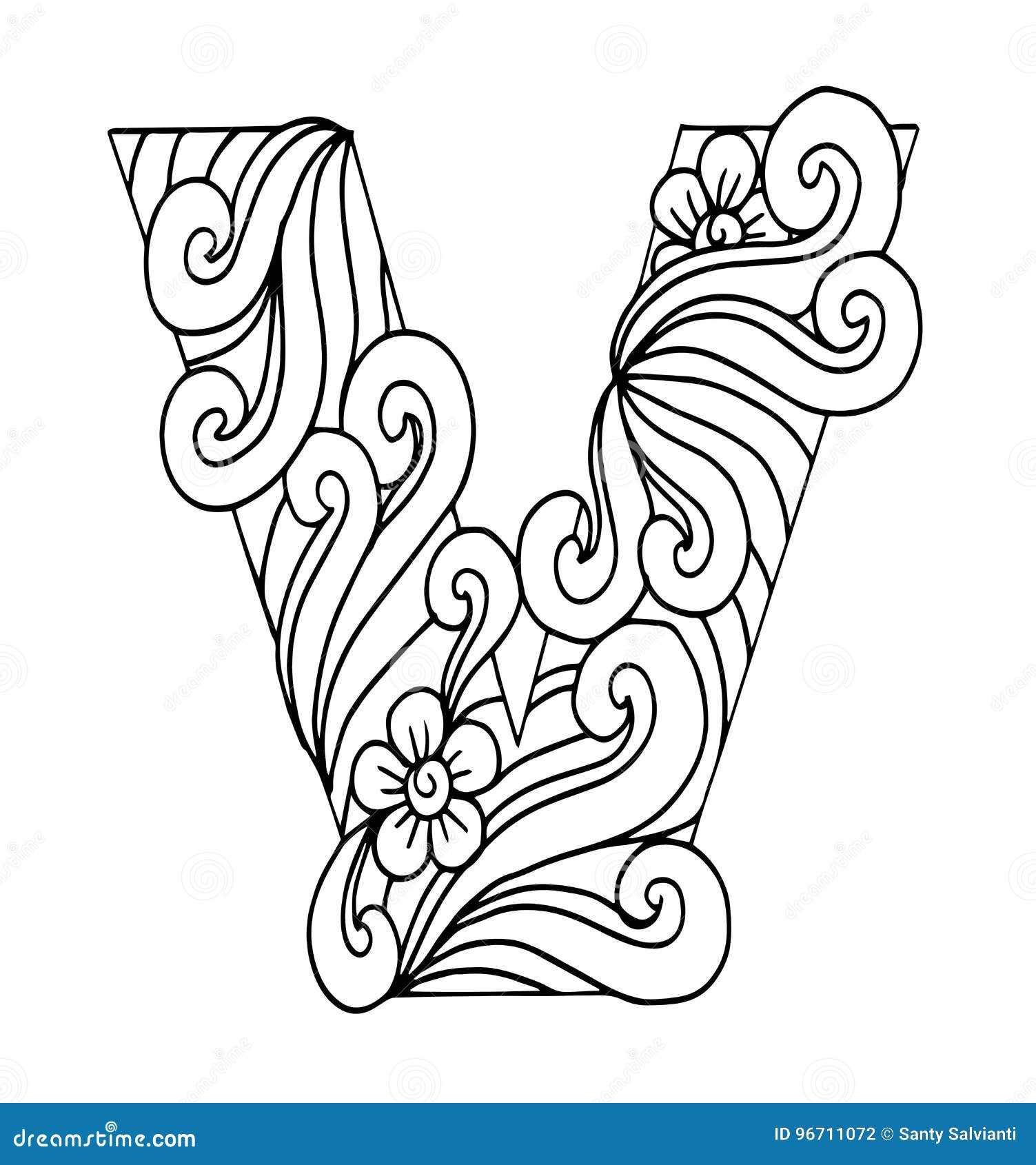 Zentangle stylized alphabet letter v in doodle style stock vector