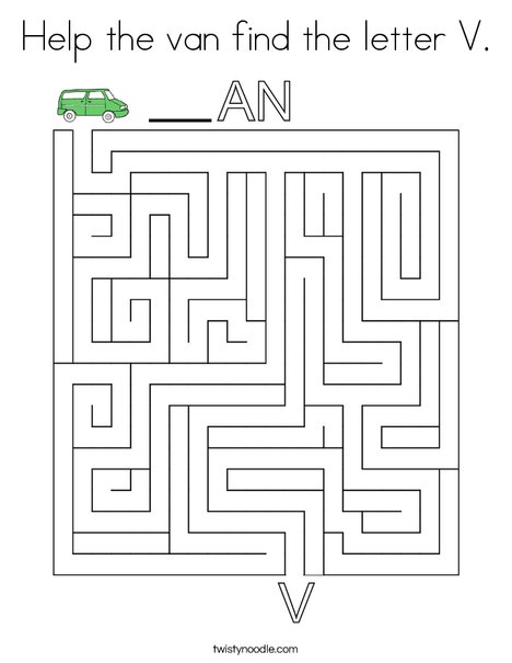 Help the van find the letter v coloring page