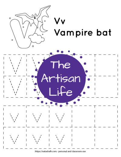 Free printable letter v tracing worksheets