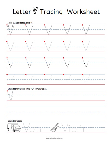 Letter v tracing worksheets â free printable