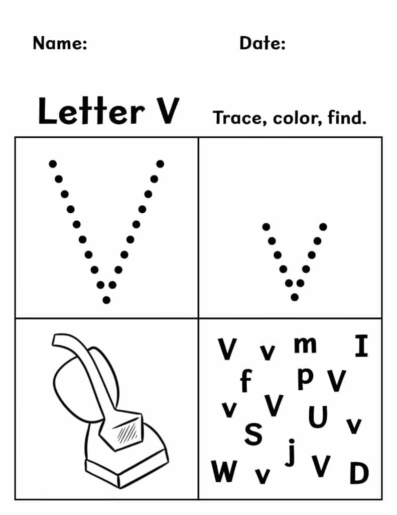 Free letter v worksheets for preschool â the hollydog blog