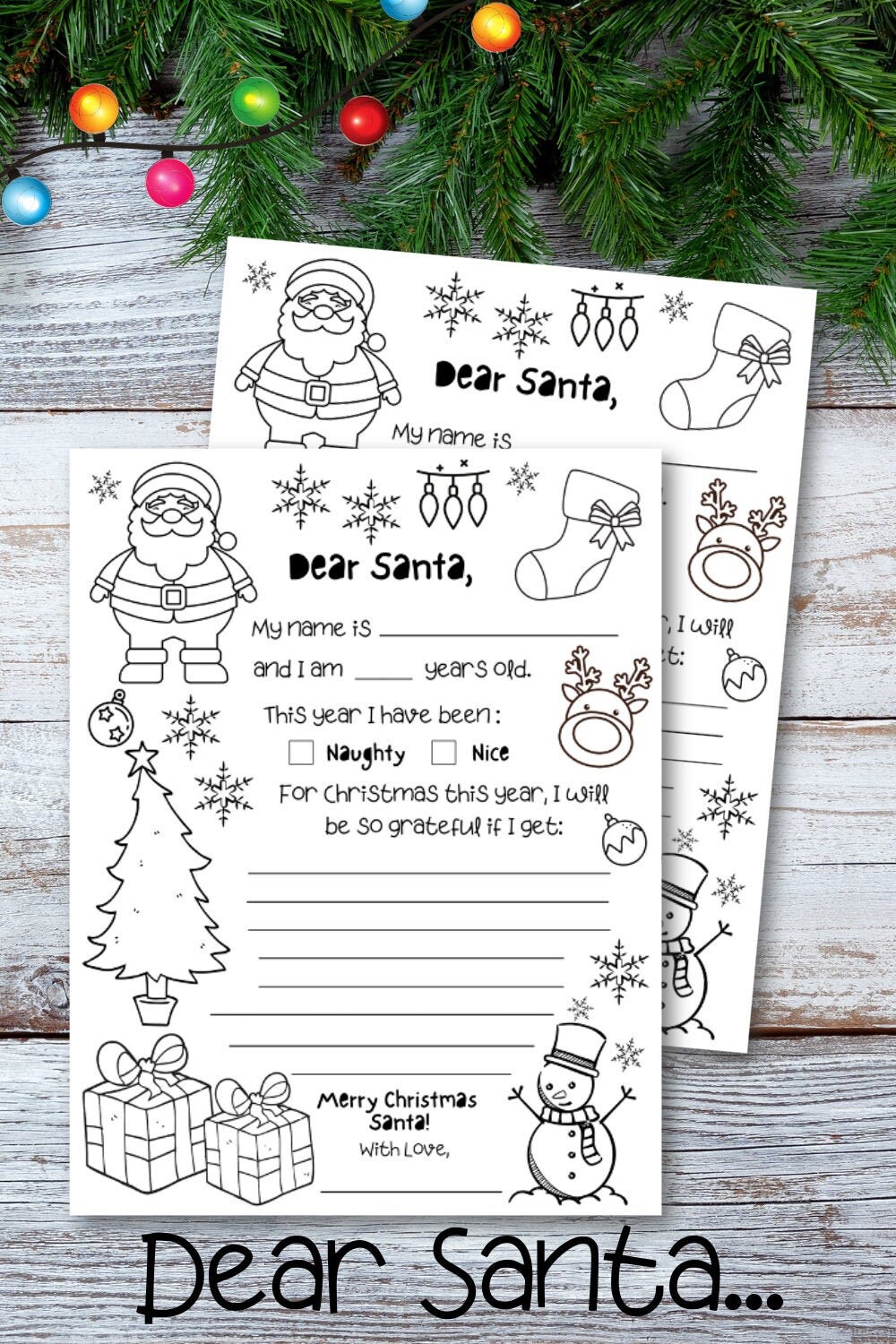 Letter to santa coloring page instant download printable kids dear santa