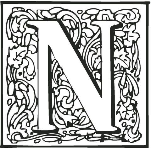 Decorative letter n coloring page