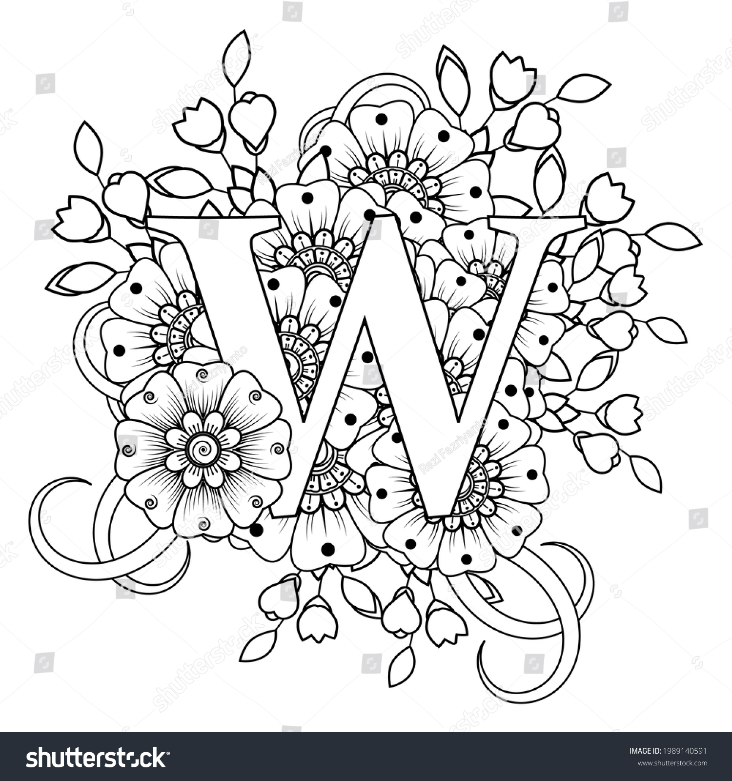 Letter w mehndi flower decorative ornament stock vector royalty free