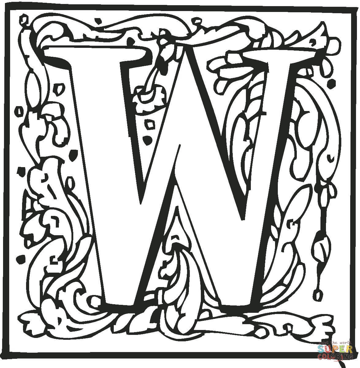 Letter w with ornament coloring page free printable coloring pages