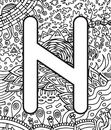 Ancient scandinavic rune hagall with doodle ornament background coloring page for adults psychedelic fantastic mystical artwork vector illustration stock illustration