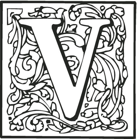 Letter v with ornament coloring page free printable coloring pages