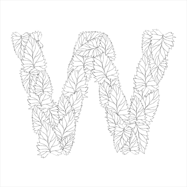 Premium vector hand drawn capital letter w in black coloring sheet for adults