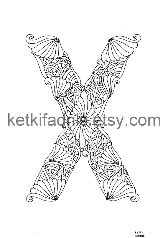 Letter x coloring page instant pdf download alphabet coloring page hand drawn diy printable coloring page letter illustration