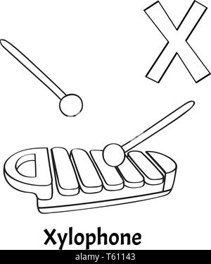 Vector alphabet letter x coloring page xylophone stock vector image art