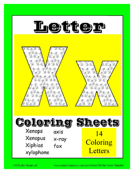 Alphabet coloring pages for the letter x beginning sound pictures plus for x