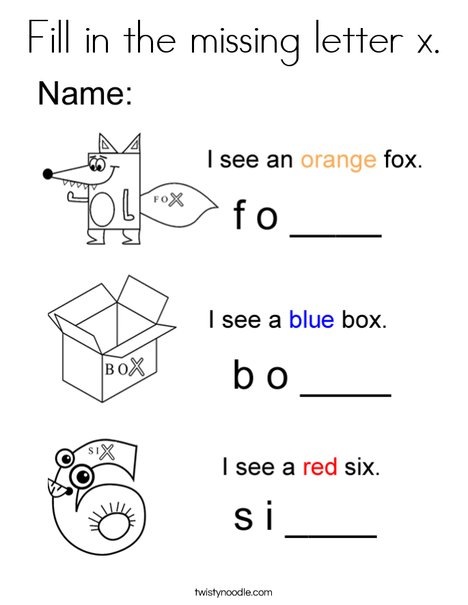 Fill in the missing letter x coloring page