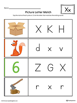 Picture letter match letter x worksheet color