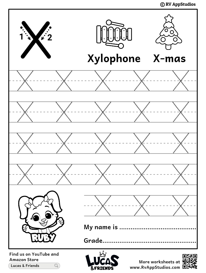 Capital letter x tracing worksheet trace uppercase letter x