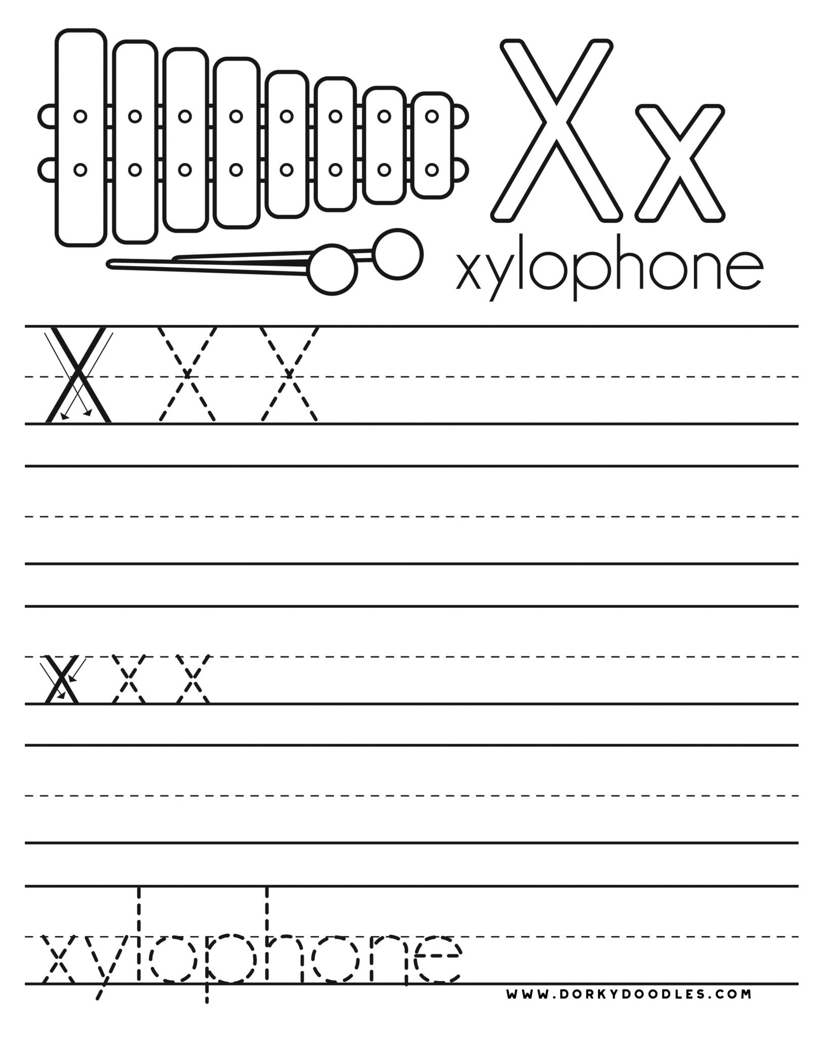 Letter x coloring page and writing practice â dorky doodles