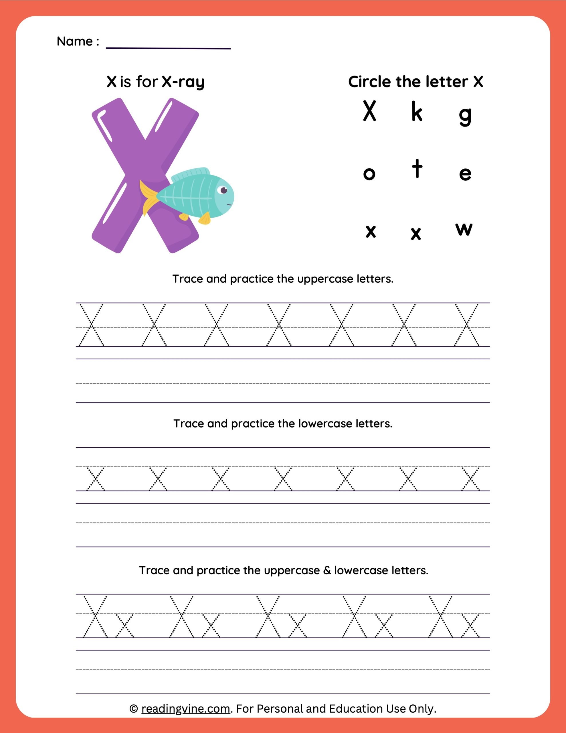 Letter x tracing worksheets for preschool