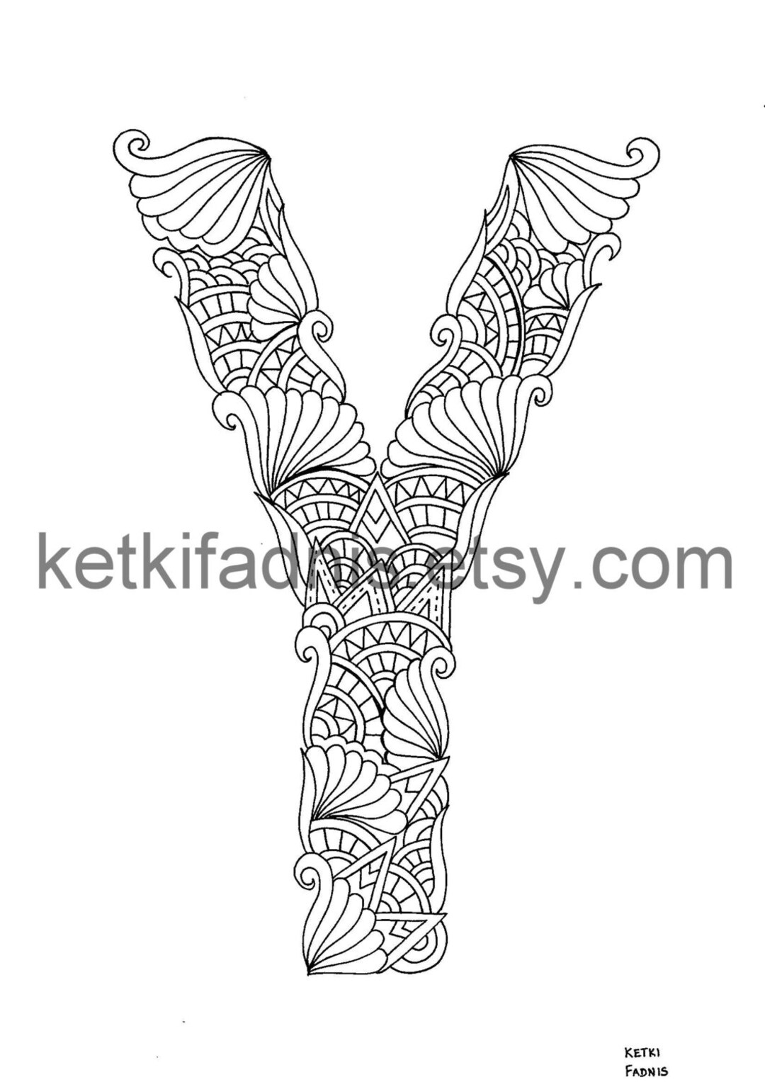 Letter y coloring page instant pdf download alphabet coloring page hand drawn diy printable coloring page letter illustration