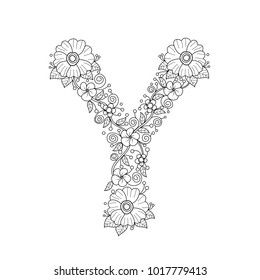 Floral alphabet letter y coloring book stock vector royalty free