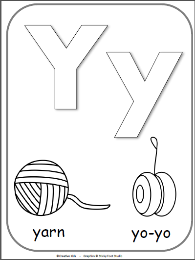 Letter y alphabet cards for display or coloring
