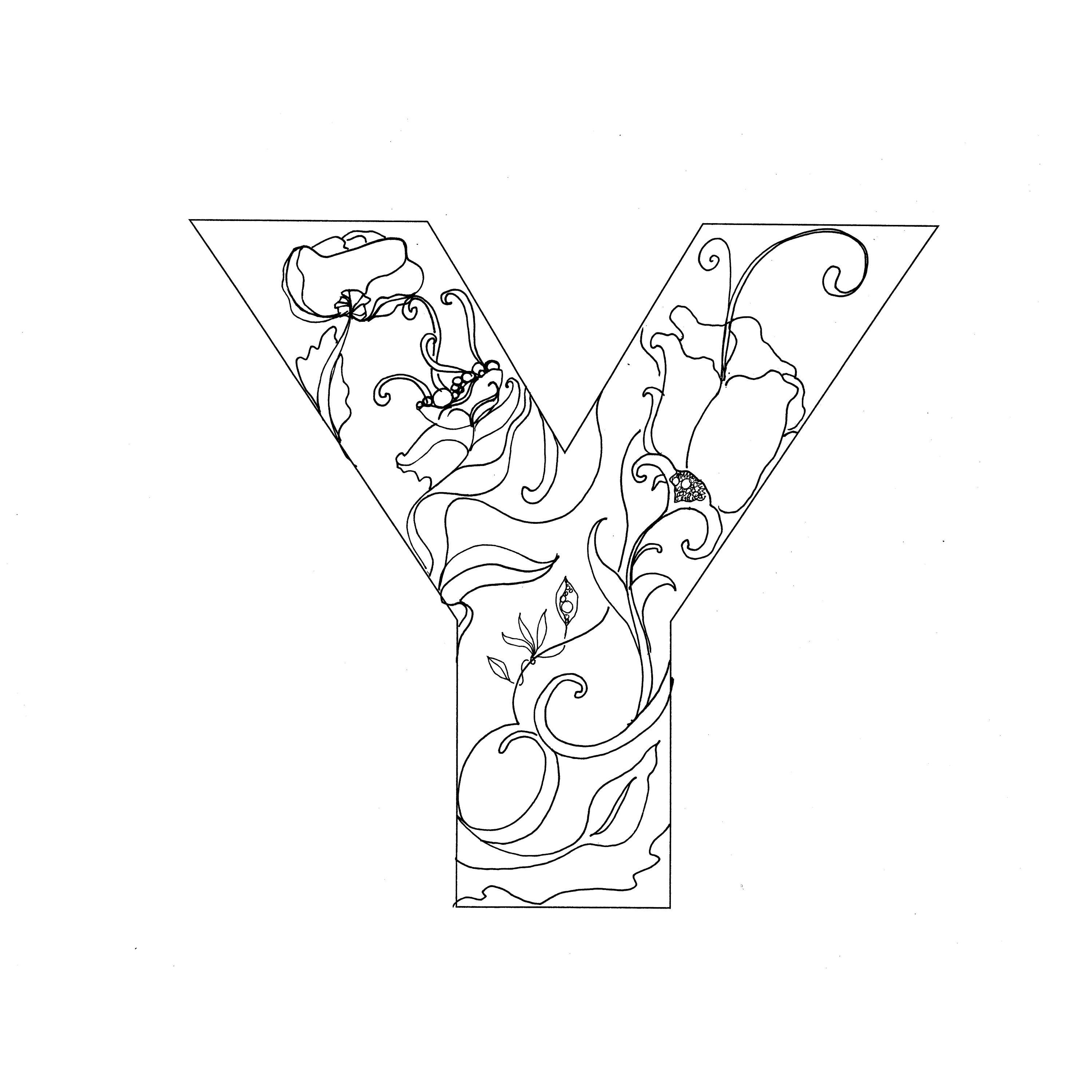 Coloring pages the letter y floral coloring page floral monogram initial y decorative letter