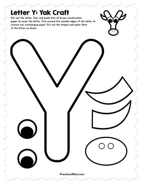 Letter y preschool printables