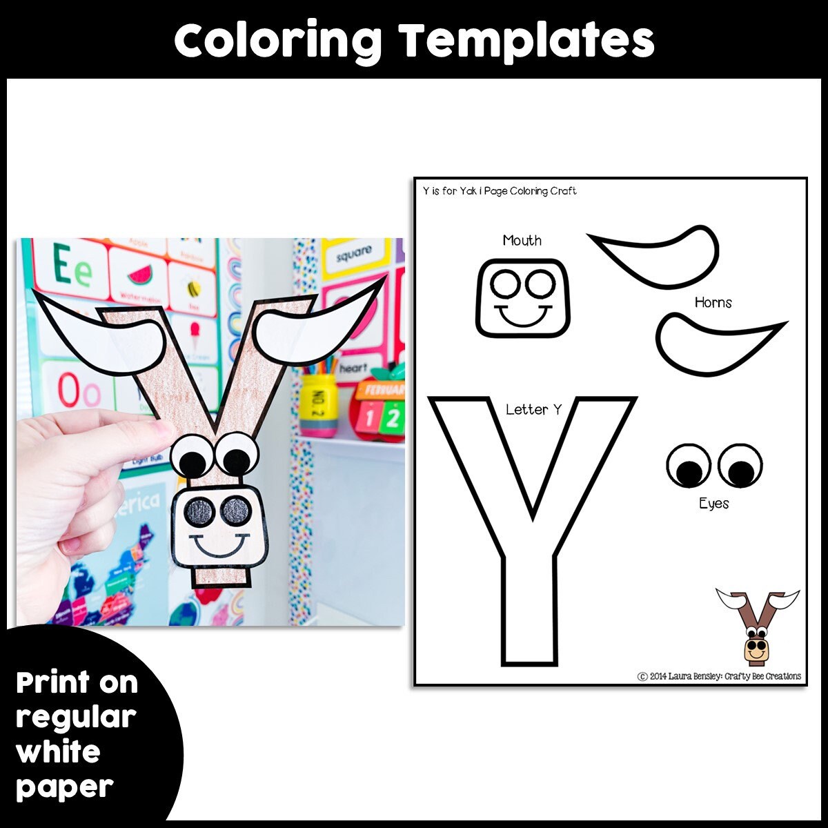 Letter y craft patterns yak craft alphabet crafts uppercase letter activities