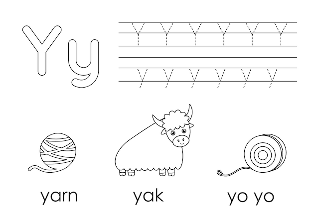 Premium vector learning english alphabet for kids letter y coloring book