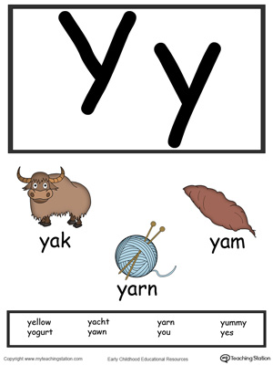 Free letter y alphabet flash cards for preschoolers