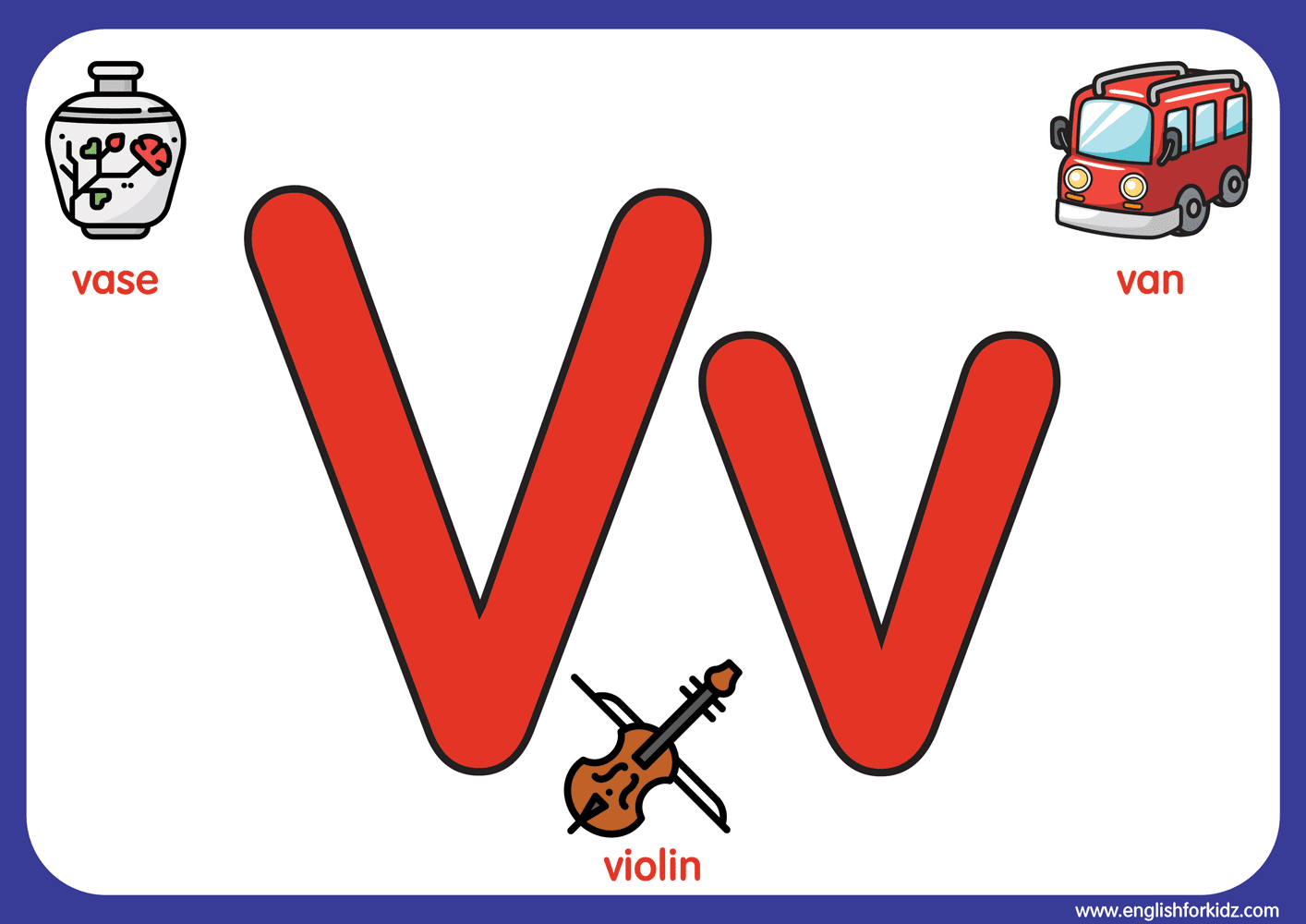 English for kids step by step letter v worksheets flash cards coloring pages