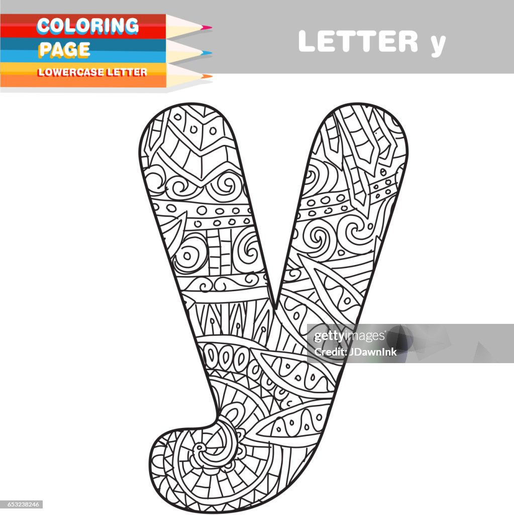 Adult coloring book lower case letters hand drawn template high