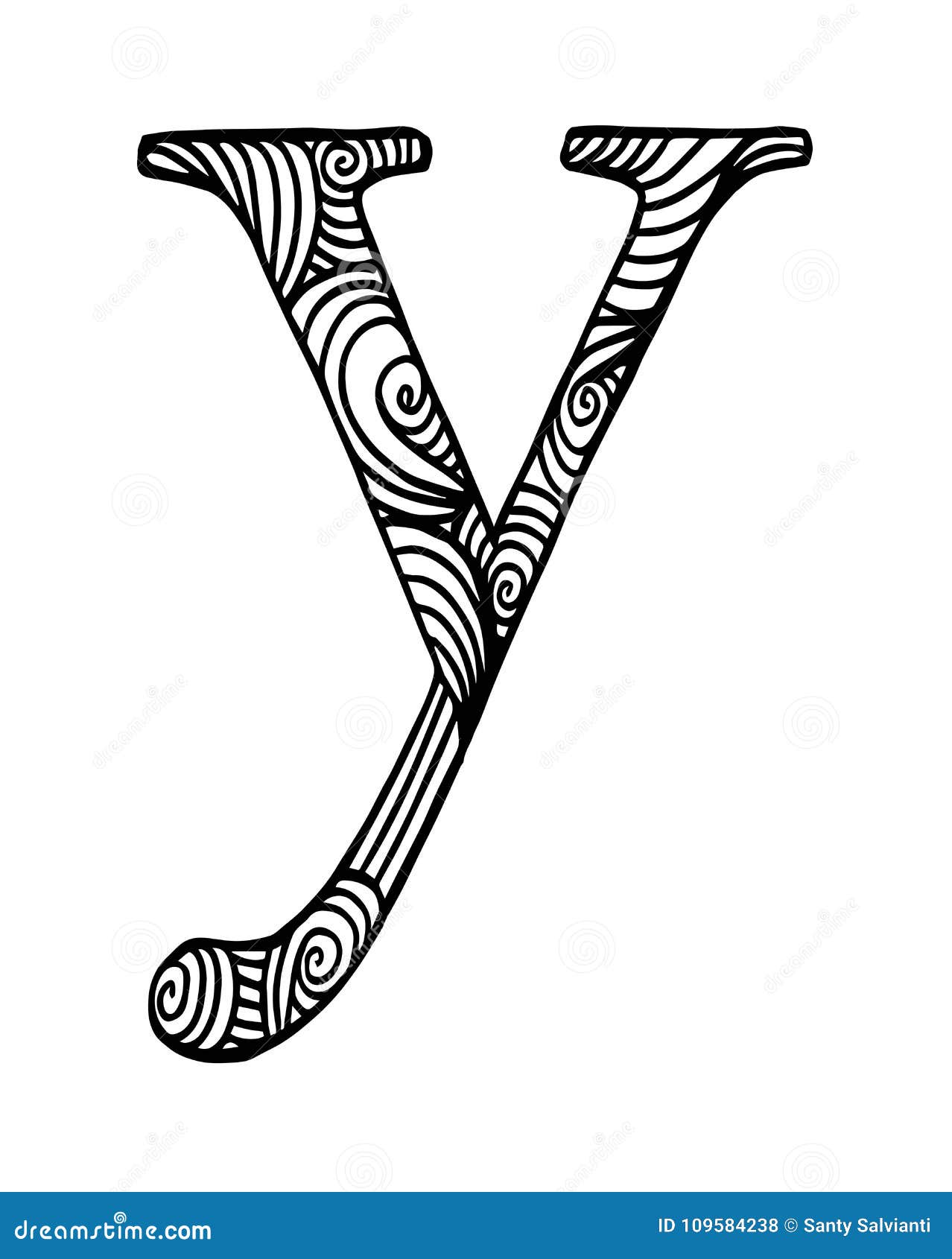 Zentangle stylized alphabet letter y in doodle style stock illustration