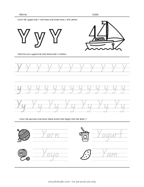 Free printable letters tracing worksheets for letter y