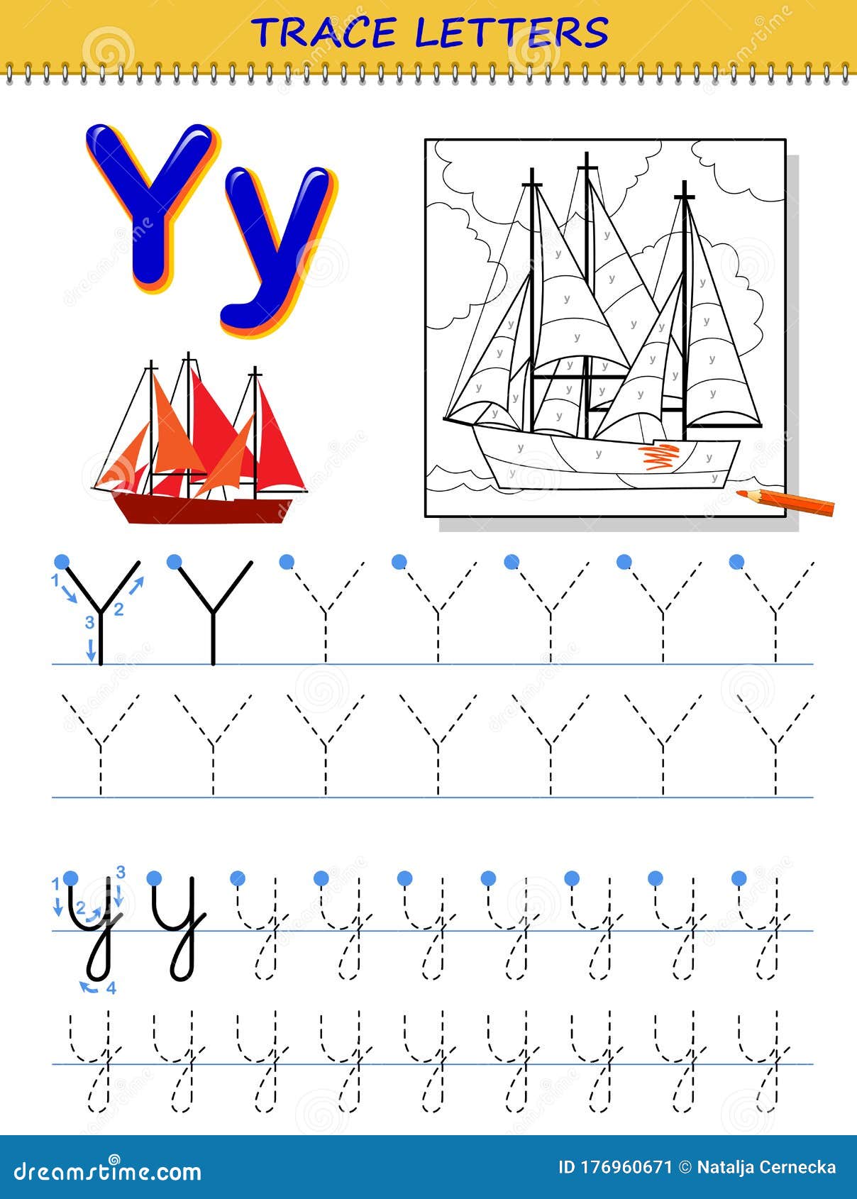 Tracing letter y for study alphabet printable worksheet for kids education page for coloring book stock vector