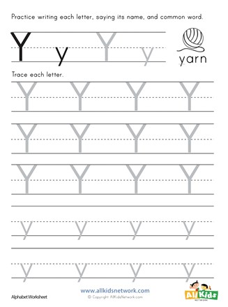 Letter y tracing worksheet all kids network
